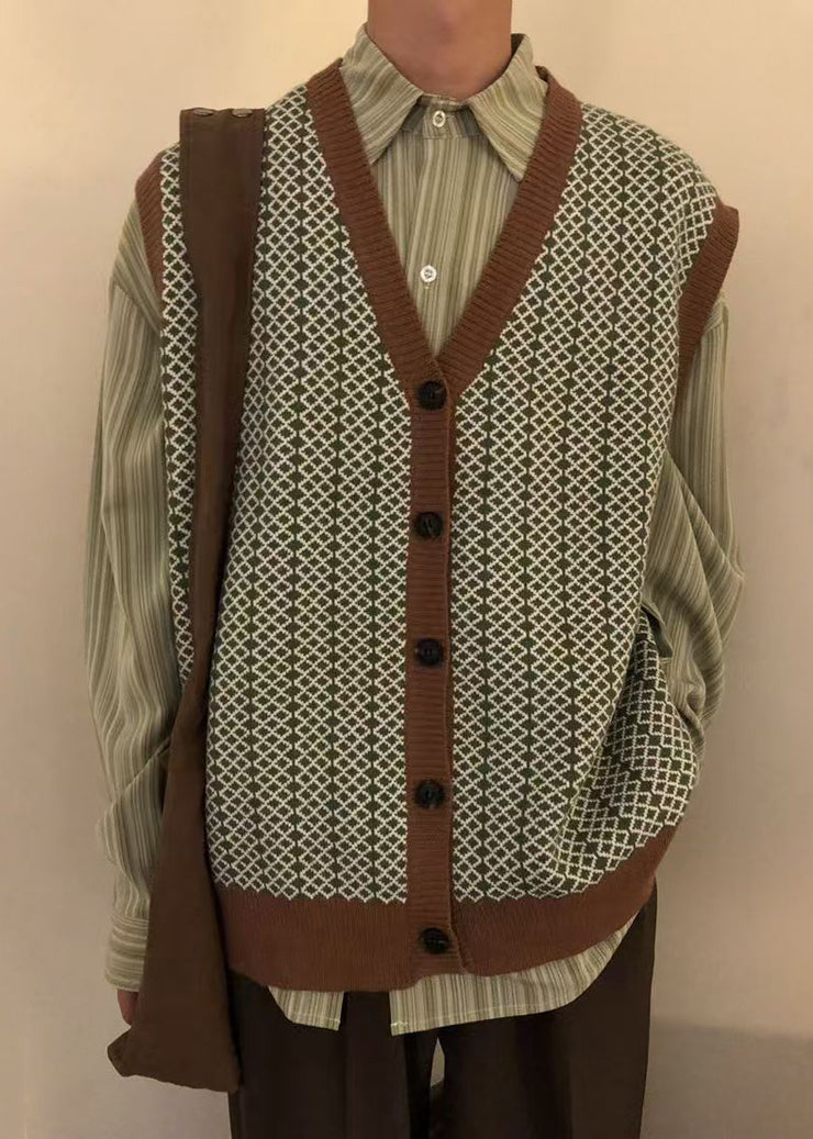 Chic Plaid Button Mens Knit Pullover Vest V Neck Sleeveless