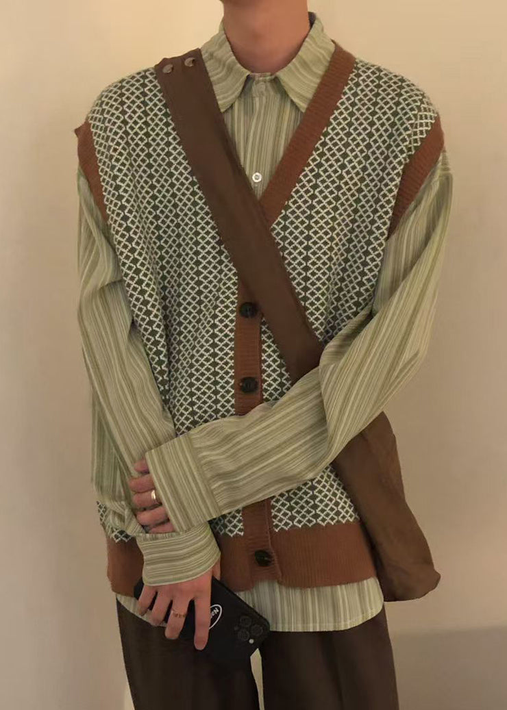 Chic Plaid Button Mens Knit Pullover Vest V Neck Sleeveless