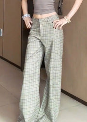 Chic Plaid High Waist Cotton Wide Leg Pants Fall