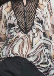 Chic Print Draping Chiffon Shirt Top Lantern Sleeve