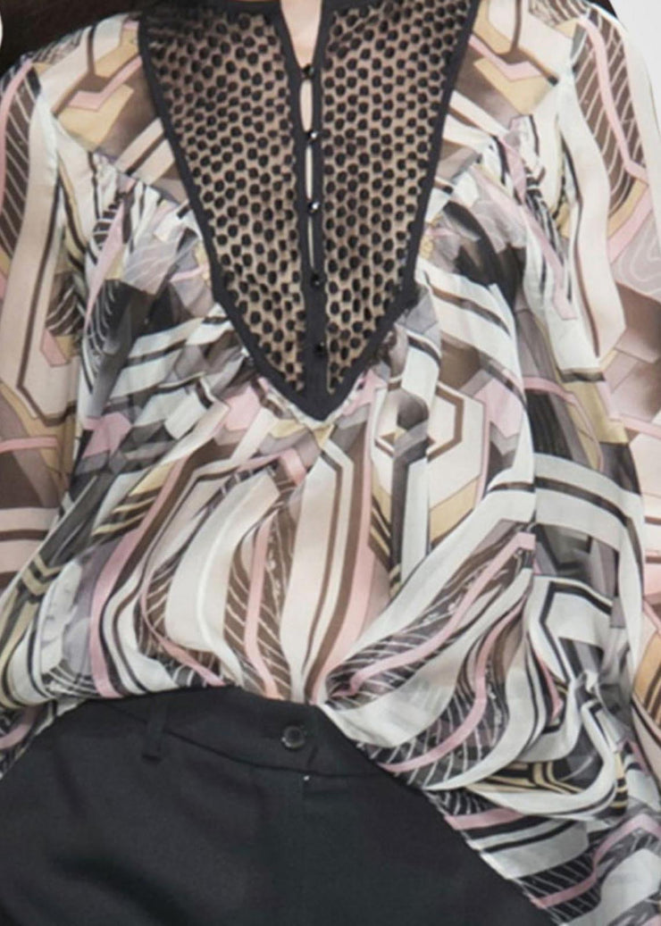 Chic Print Draping Chiffon Shirt Top Lantern Sleeve