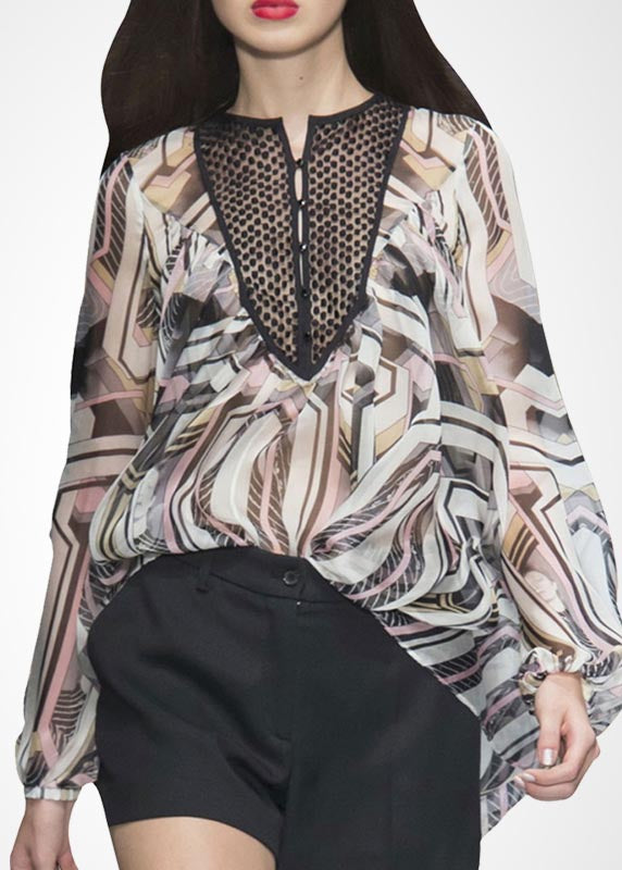 Chic Print Draping Chiffon Shirt Top Lantern Sleeve