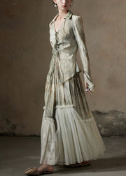 Chic Print Tulle Patchwork Shirt And Skirts Cotton Two Pieces Set Fall