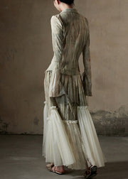 Chic Print Tulle Patchwork Shirt And Skirts Cotton Two Pieces Set Fall