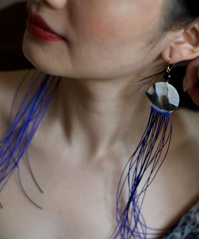 Chic Purple Alloy Agate Shell Butterfly Tassel Drop Earrings