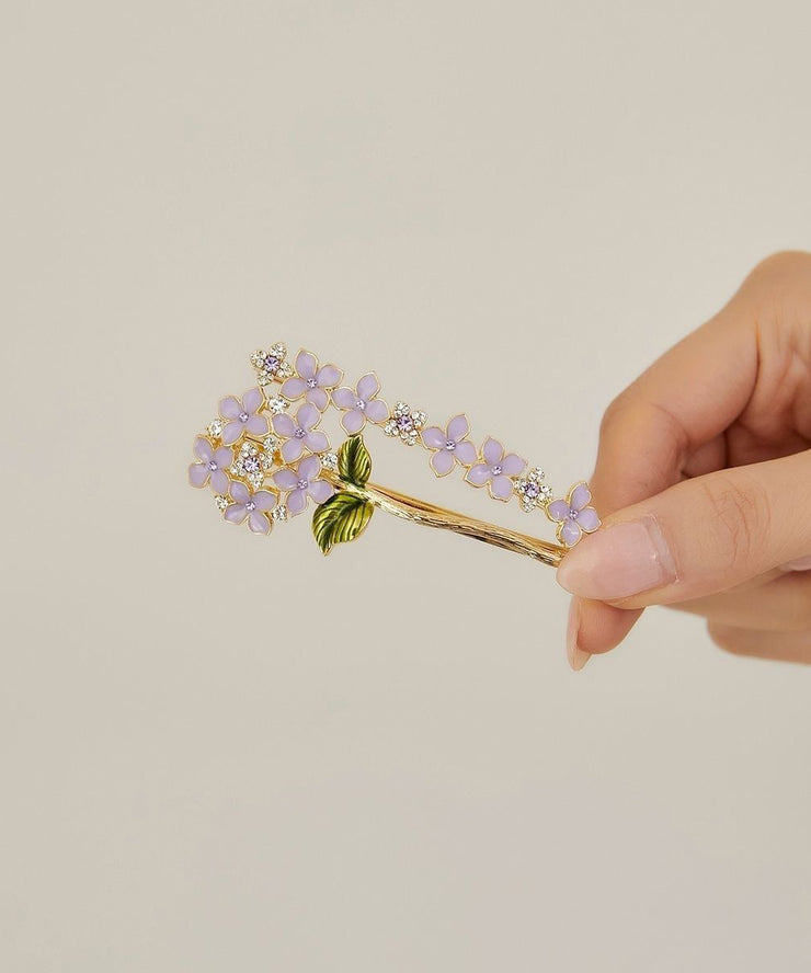 Chic Purple Alloy Zircon Crystal Drip Glaze Asymmetrical Floral Hairpin