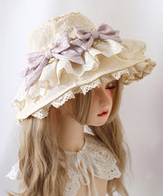 Chic Purple Bow Ruffled Patchwork Floppy Sun Hat
