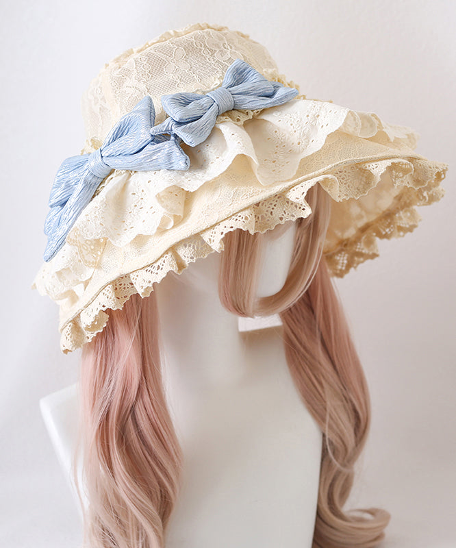 Chic Purple Bow Ruffled Patchwork Floppy Sun Hat