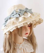 Chic Purple Bow Ruffled Patchwork Floppy Sun Hat