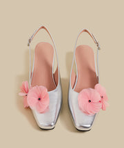 Chic Purple Floral Splicing Chunky Sandals Faux Leather