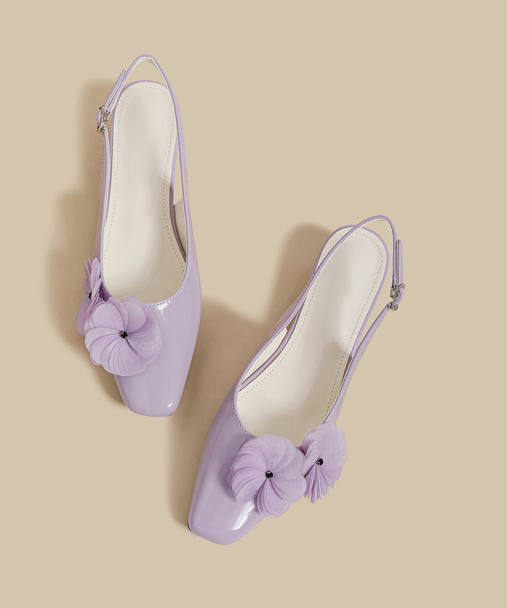 Chic Purple Floral Splicing Chunky Sandals Faux Leather