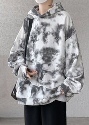 Chic Purple Hooded Tie Dye Cotton Men Sweatshirt Spring