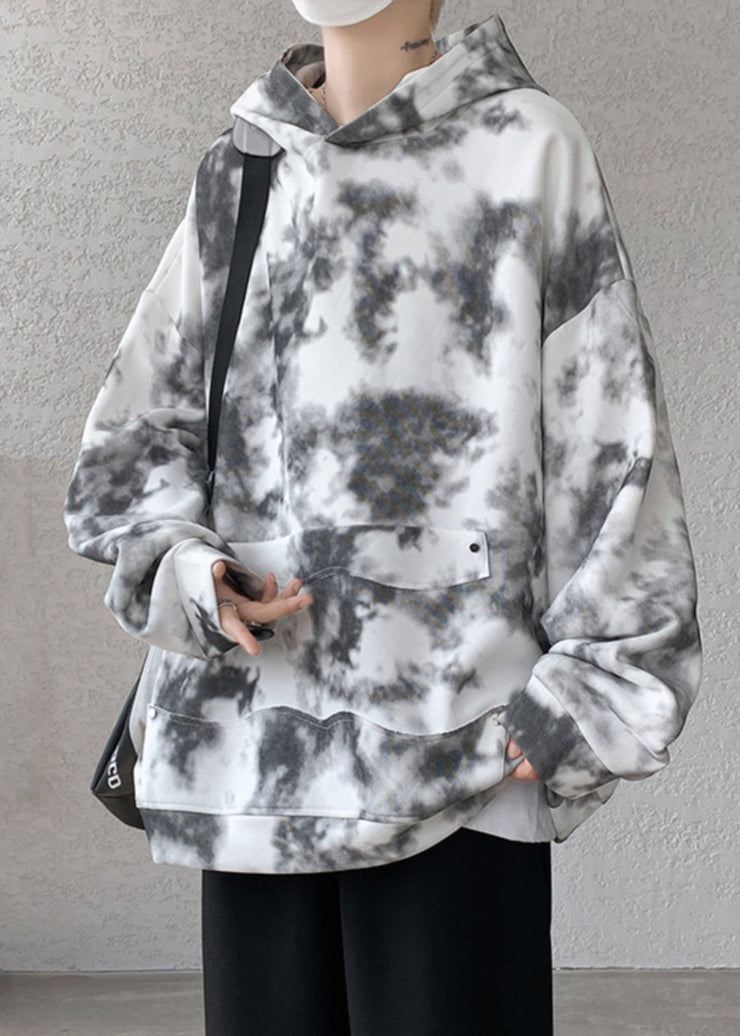 Chic Purple Hooded Tie Dye Cotton Men Sweatshirt Spring