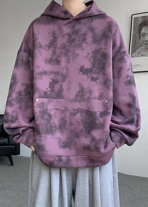 Chic Purple Hooded Tie Dye Cotton Men Sweatshirt Spring