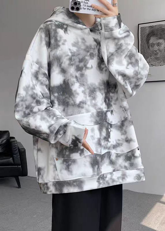 Chic Purple Hooded Tie Dye Cotton Men Sweatshirt Spring