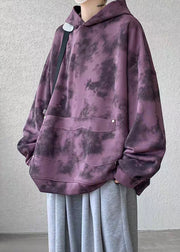 Chic Purple Hooded Tie Dye Cotton Men Sweatshirt Spring