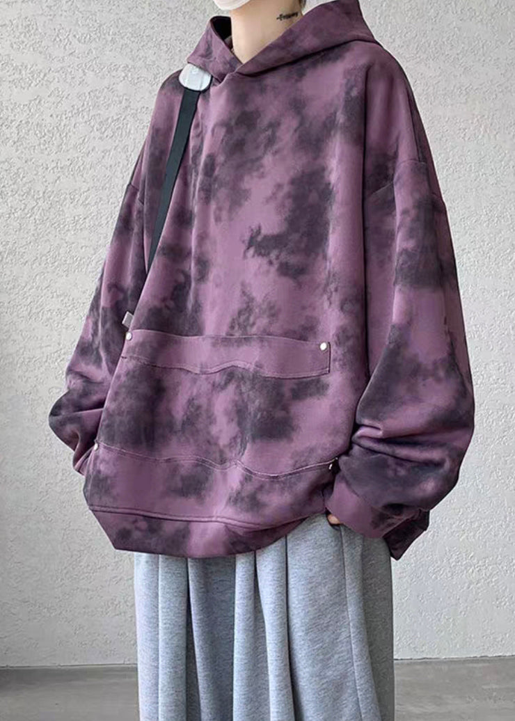 Chic Purple Hooded Tie Dye Cotton Men Sweatshirt Spring