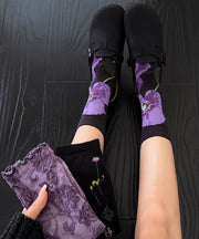 Chic Purple Jacquard Cotton Mid Calf Socks