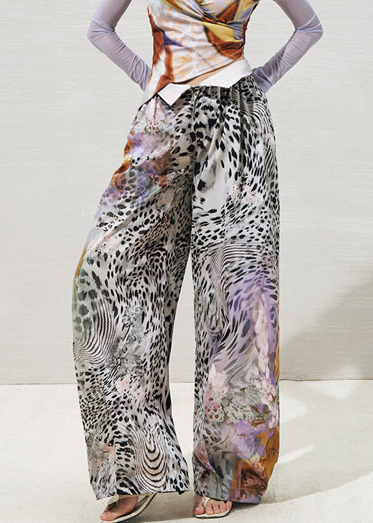 Chic Purple Leopard High Waist Cotton Wide Leg Pants Summer