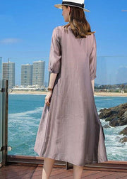 Chic Purple O Neck Patchwork Silk Holiday Dresses Summer