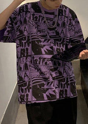 Chic Purple O Neck Print Cotton T Shirts Men Summer