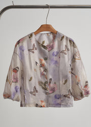 Chic Purple Oversized Print Cotton Shirt Top Fall