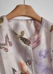 Chic Purple Oversized Print Cotton Shirt Top Fall