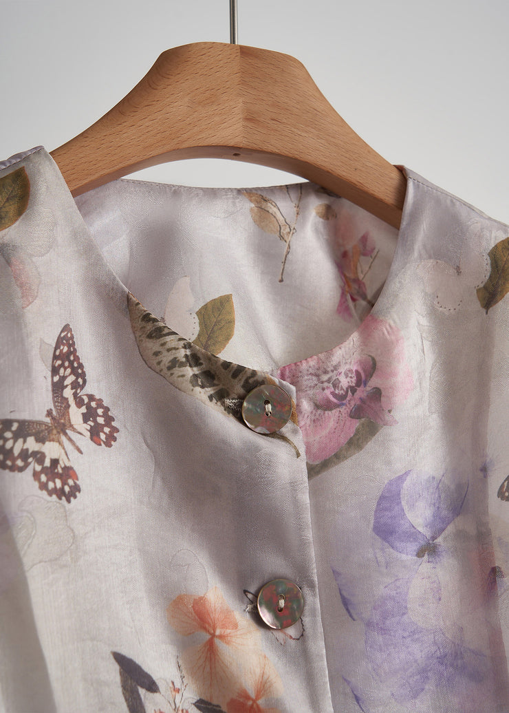 Chic Purple Oversized Print Cotton Shirt Top Fall