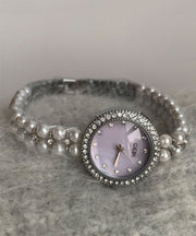 Chic Purple Stainless Steel Zircon Tempered Glass Watches