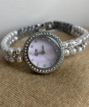 Chic Purple Stainless Steel Zircon Tempered Glass Watches