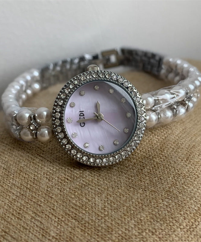 Chic Purple Stainless Steel Zircon Tempered Glass Watches