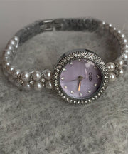 Chic Purple Stainless Steel Zircon Tempered Glass Watches