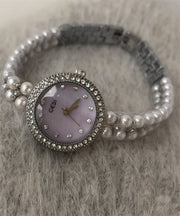 Chic Purple Stainless Steel Zircon Tempered Glass Watches