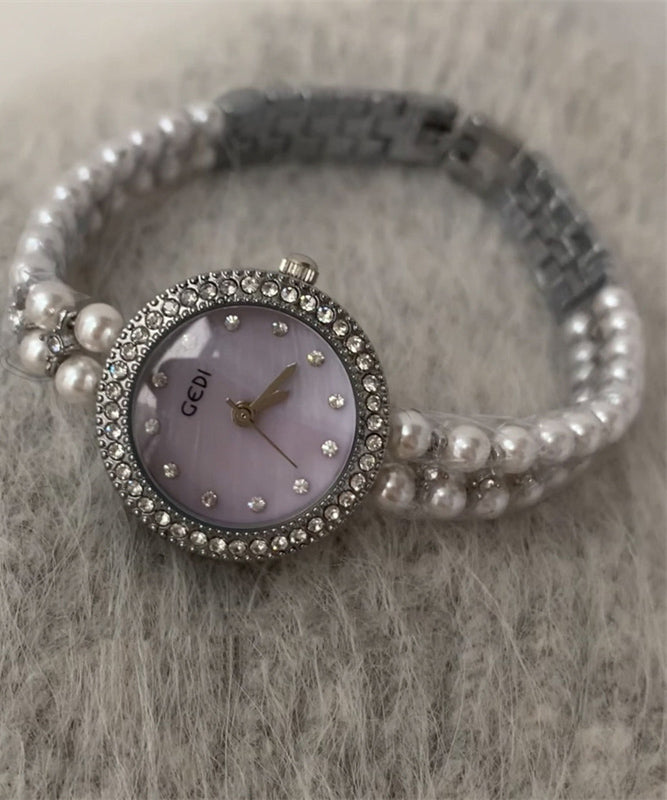 Chic Purple Stainless Steel Zircon Tempered Glass Watches