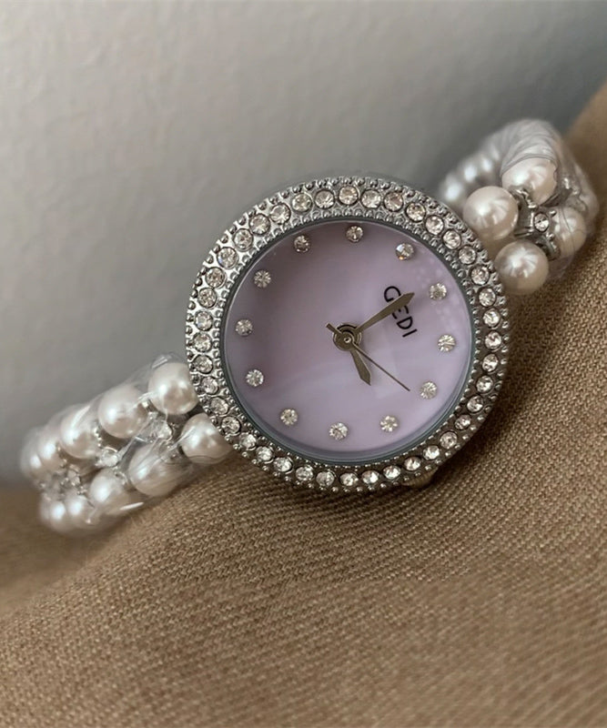 Chic Purple Stainless Steel Zircon Tempered Glass Watches