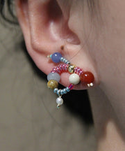 Chic Rainbow Sterling Silver Overgild Jade Agate Bow Stud Earrings