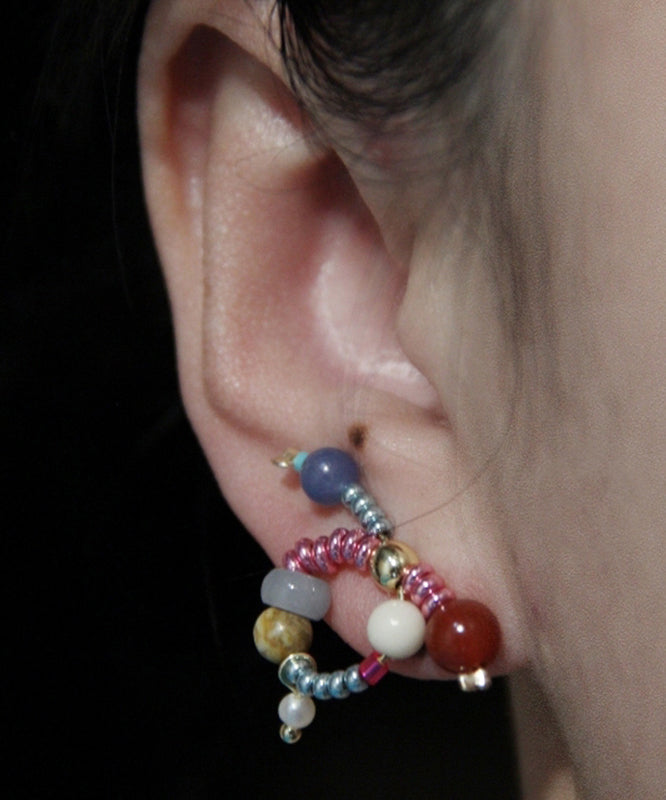Chic Rainbow Sterling Silver Overgild Jade Agate Bow Stud Earrings