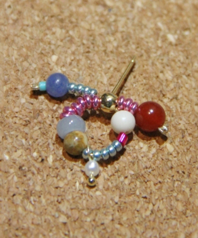 Chic Rainbow Sterling Silver Overgild Jade Agate Bow Stud Earrings