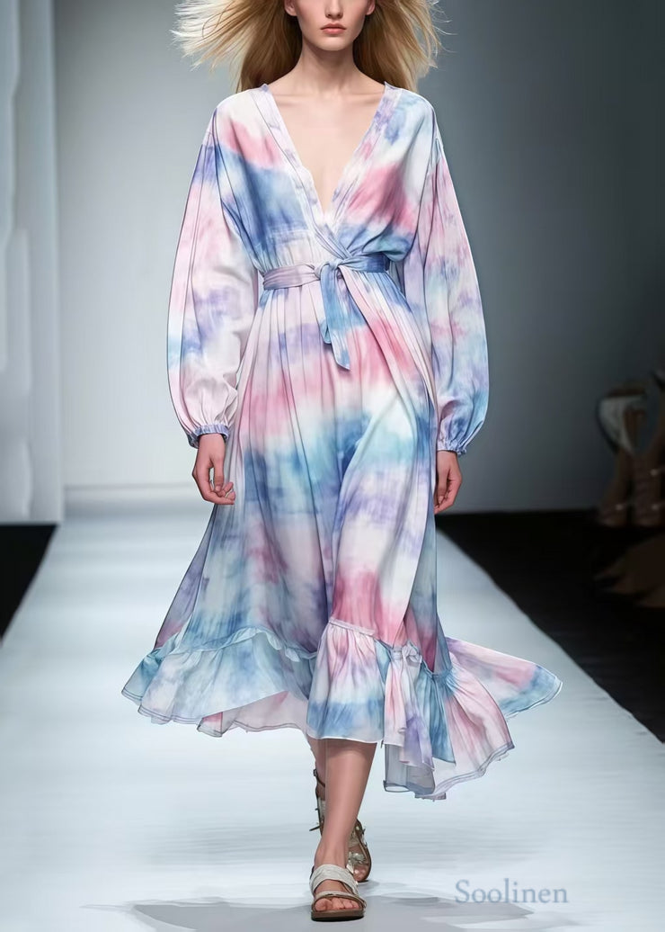 Chic Rainbow Tie Dye Chiffon Tunic Dress Spring