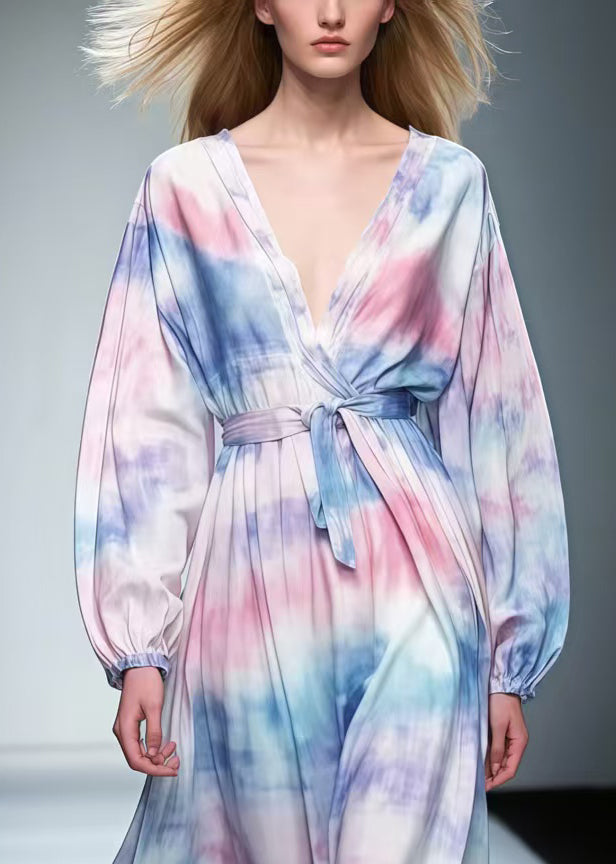 Chic Rainbow Tie Dye Chiffon Tunic Dress Spring