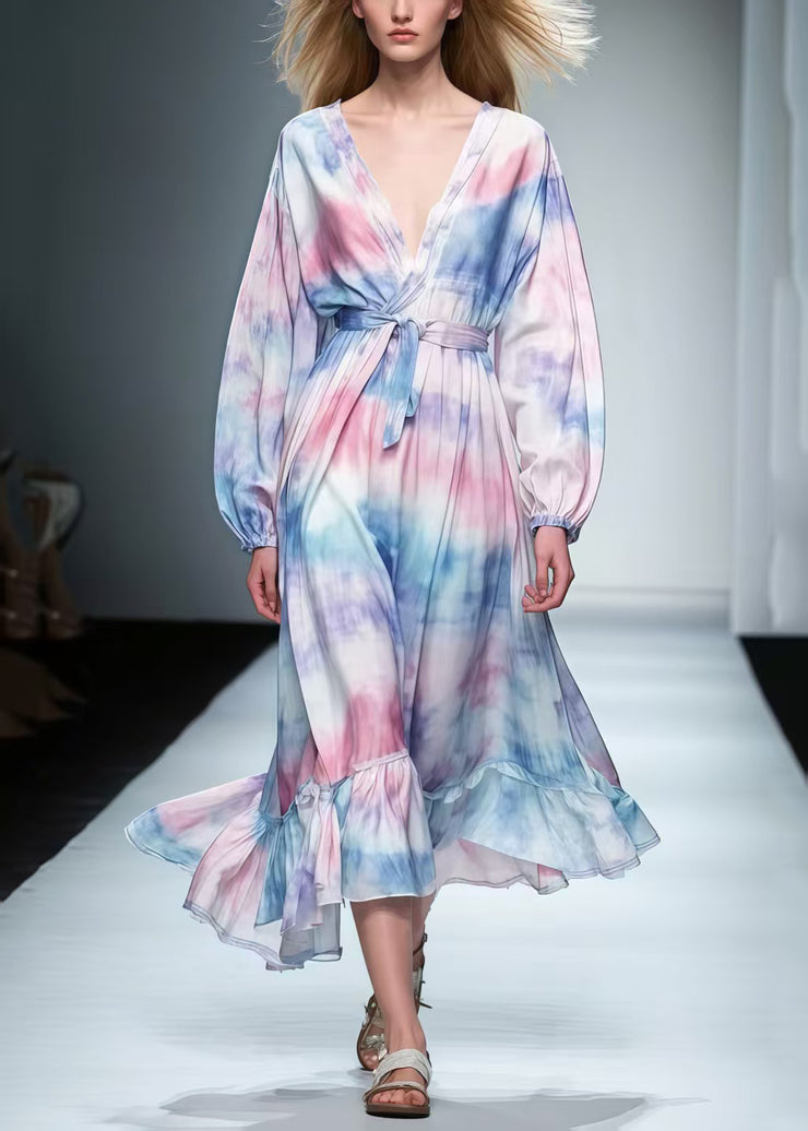 Chic Rainbow Tie Dye Chiffon Tunic Dress Spring