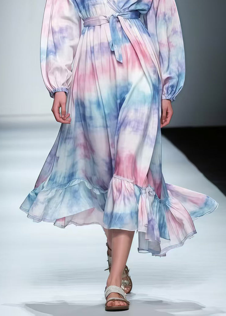 Chic Rainbow Tie Dye Chiffon Tunic Dress Spring