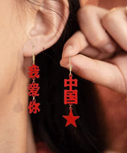 Chic Red Copper Alloy I Love You China Hollow Out Drop Earrings