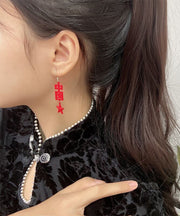 Chic Red Copper Alloy I Love You China Hollow Out Drop Earrings