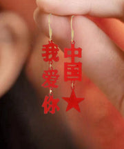Chic Red Copper Alloy I Love You China Hollow Out Drop Earrings