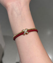 Chic Red Leather Copper Alloy Zircon Bracelet