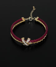 Chic Red Leather Copper Alloy Zircon Bracelet