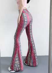 Chic Red Print Elastic Waist Nylon Bottom Trousers