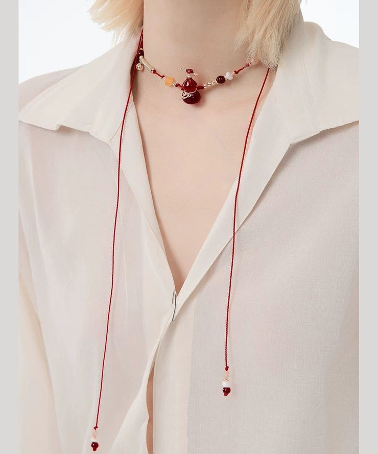 Chic Red String Reinforced Glass Calabash Pendant Necklace