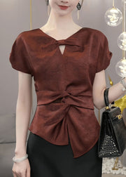 Chic Red V Neck Cinched Shirts Summer